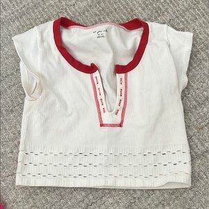 Urban Outfitters Red and White Blouse with Eyelet Pattern